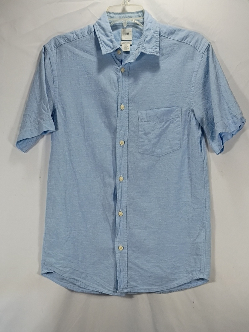 EUC H & M Mens Short Sleeve Button Up Linen Cotton Blend Size XS Summer